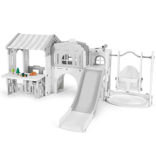 10 in 1 Toddler Slide, Freestanding Kid Climber Slide Playset, Toddler Playhouse, Backyard Playground Toy for Age 1-3+