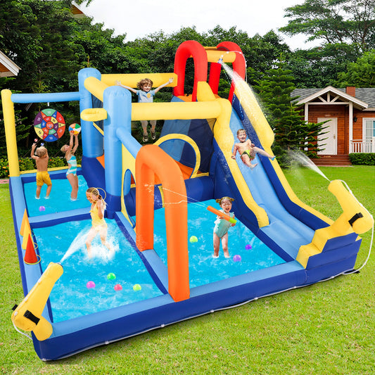 Inflatable Water Slide,Water Park Bounce House,Slide Bouncer Castle Playhouse, 550W Air Blower
