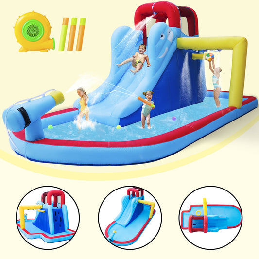 Inflatable Bounce House, Water Slide Bouncer Playhouse Castle w/Splash Pool, Climbing Wall, Basketball Hoop & Carry Bag, 480W Air Blower