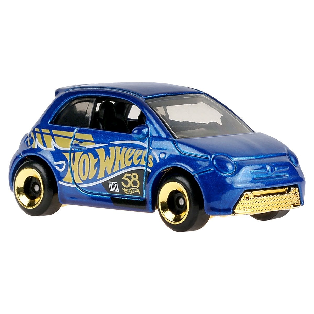 Hot Wheels 58th Anniversary Pearl & Chrome 2026 Blue-Gold Fiat 500E Diecast Car