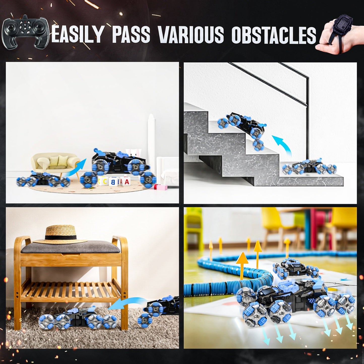 Bezgar Gesture Sensing RC Car with Spray, Lights & Sound, 360° Spins