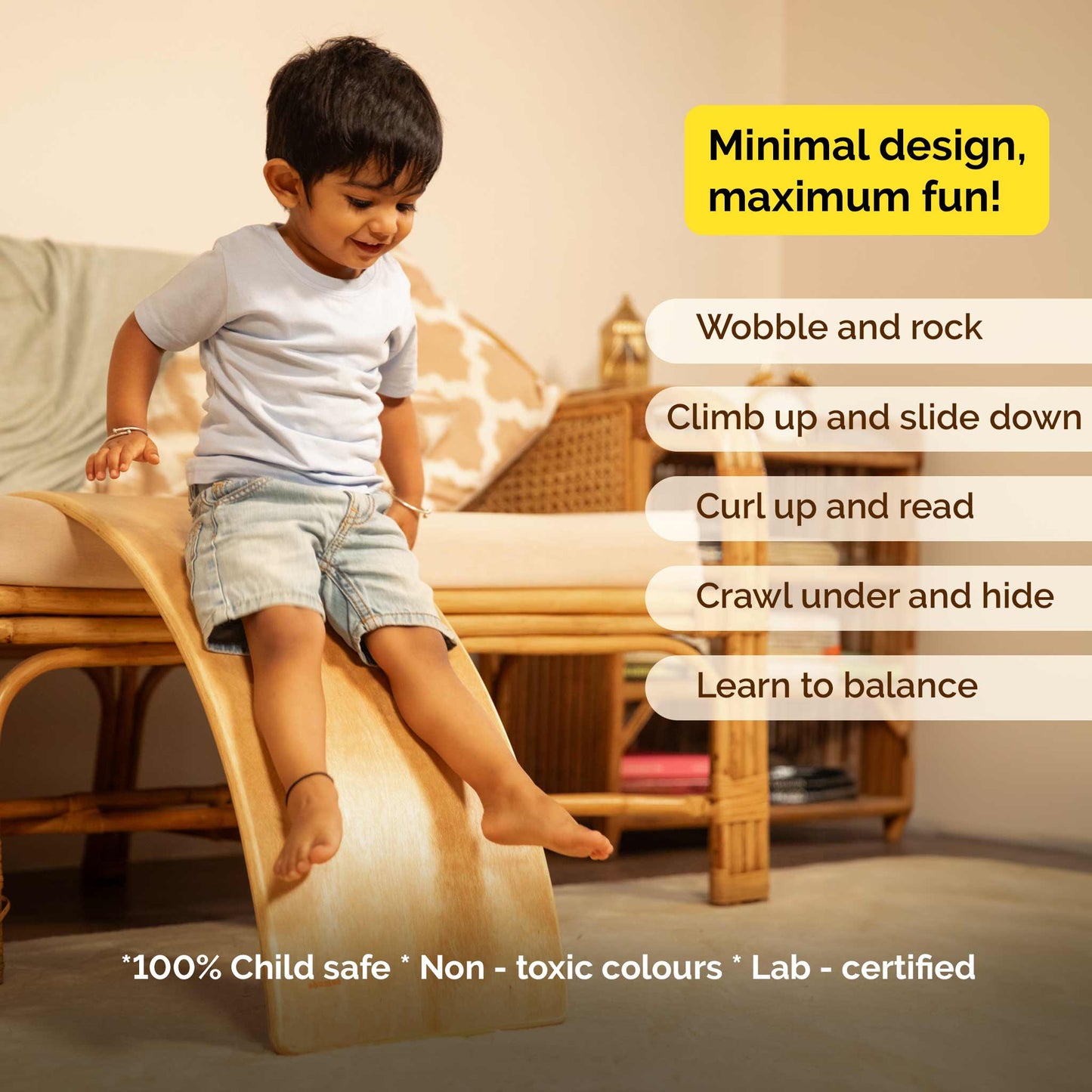 Waldorf Wooden Balance Board – Curvy Rocker for Open-Ended Play