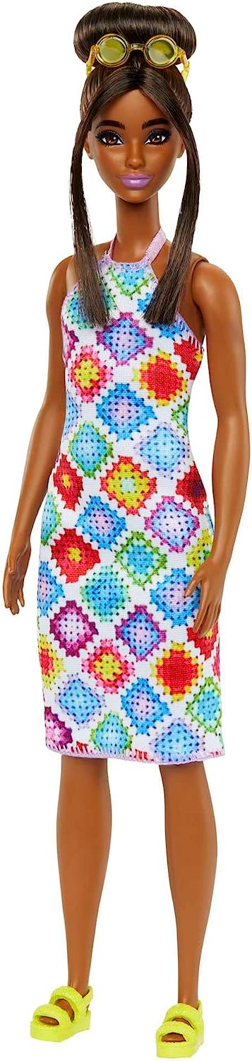 Barbie Fashionistas Doll with Bun And Crochet Halter Dress #210 for Kids Ages 3+ (HJT07)