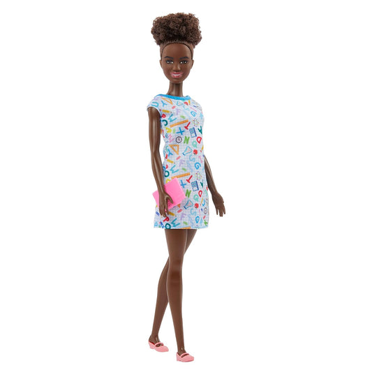 Barbie 12 inches Teacher Doll with Cute School Supply Print Fashion, Pink Ballet Flat Shoes & Notebook Accessory for Ages 3 Years & Up