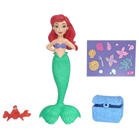 Disney Princess Toys, Ariel Mermaid Small Doll with Sebastian Figure, Treasure Chest Accessory & Stickers, Inspired by The Little Mermaid