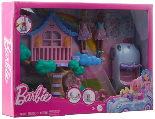 Barbie Treehouse Playset with 2 Chelsea Small Dolls, Toy Car, Swing, Slide, Seesaw, Fairy Wing Accessories & Sticker Sheet for Ages 3+