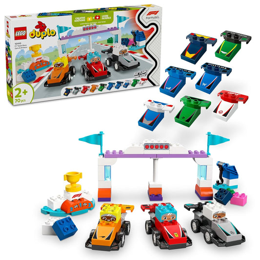 LEGO DUPLO Town F1 Team Race Cars & Drivers Building Kit For Ages 2+ Years