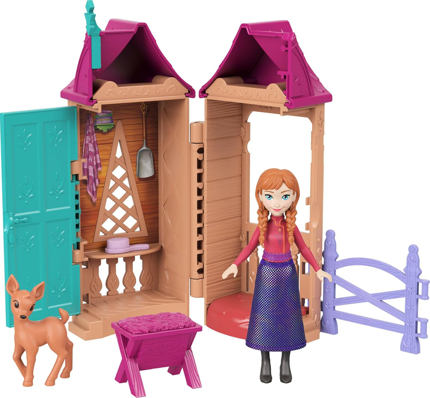 Disney Frozen Anna or Elsa Playset with 5 Surprises Including Small Doll, Tower & 3-4 Arendelle Village Accessories (Characters May Vary)