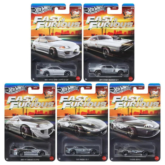 Hot Wheels 2026 Premium Fast & Furious Silver Series Die-Cast Car 1:64 Scale - Set Of 5 Cars