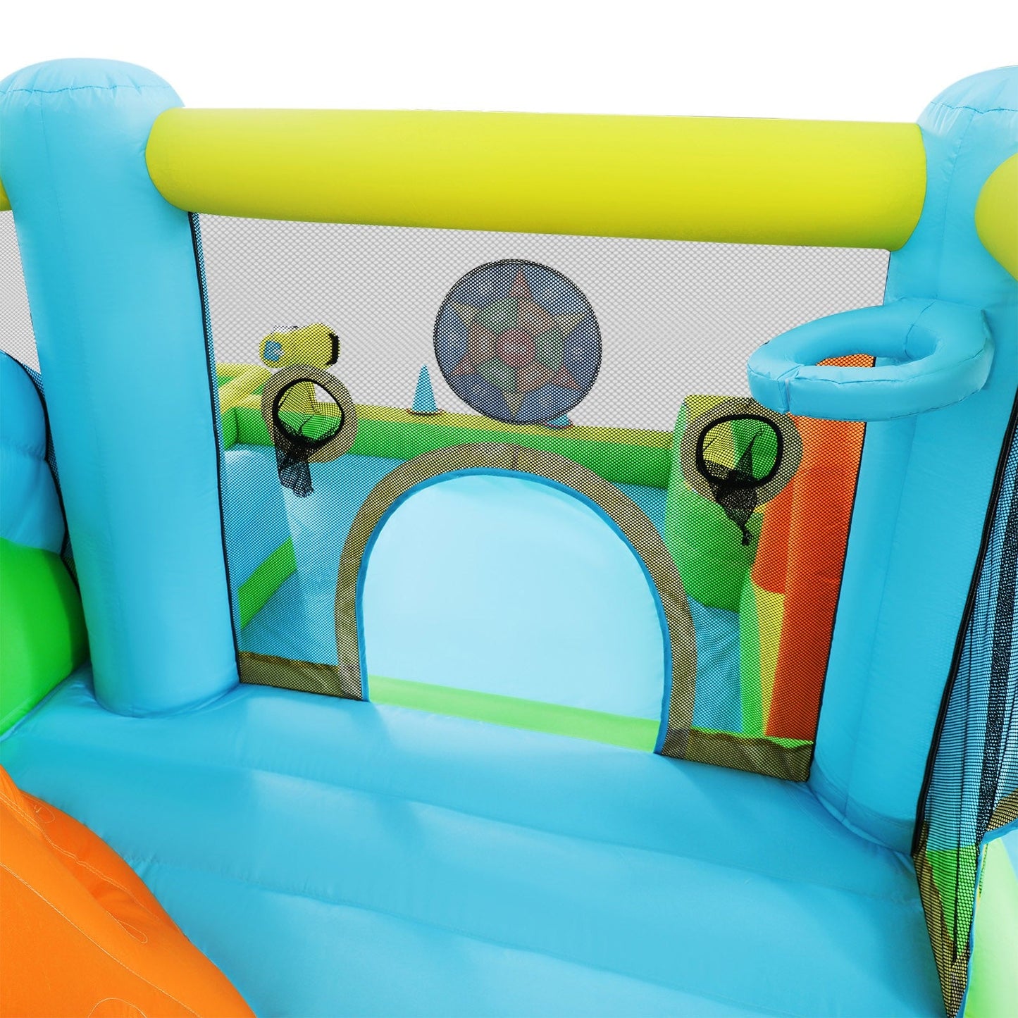 Inflatable Water Slide Bounce House for Kids, Luxury Heavy Duty Blow Up Water Park with Double Slides, Climbing Wall, Splash Pool and Sunshade Awning