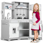 Kids Play Kitchen,Corner Wooden Pretend Toddler Kitchen Toys Playset with Realistic Lights & Sounds,Microwave Oven,Water Dispenser, Phone, Sink,Cooking Accessories, for Ages 3+, White