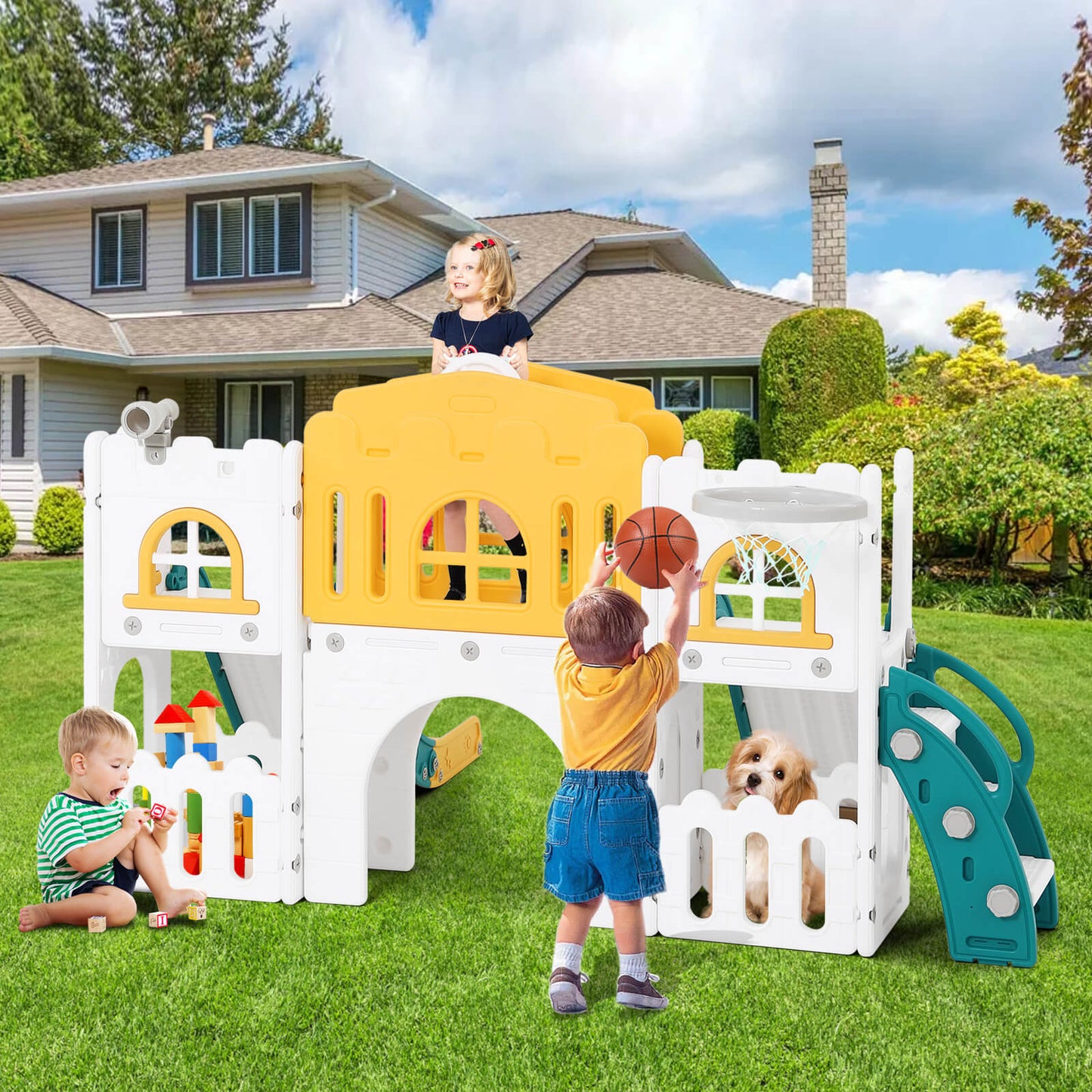 9 in 1 Toddler Slide, Toddler Playground with Double Slides, Backyard Playset for Toddlers Age 1-3+