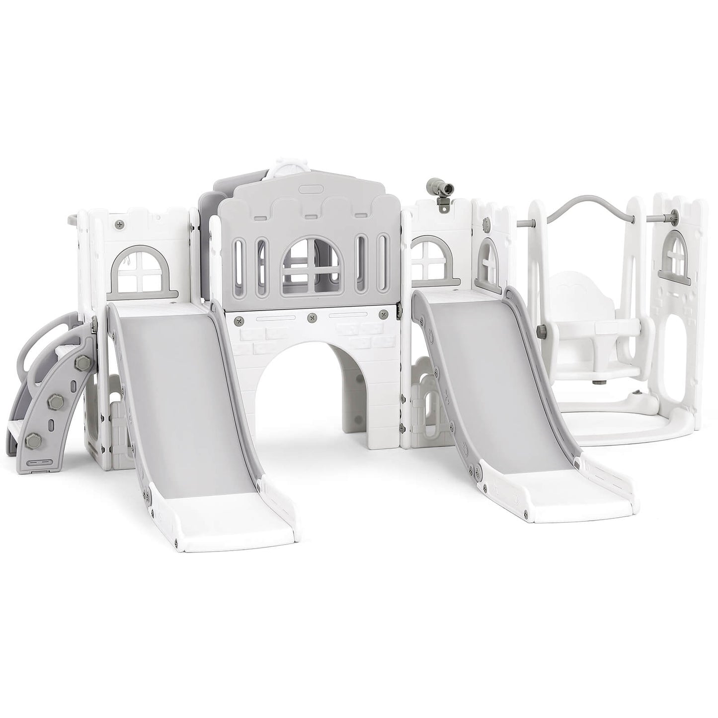 10 in 1 Toddler Slide, Double Kid Climber Slide Playset w/Swing, Indoor Outdoor Toy for Toddlers Age 1-3+