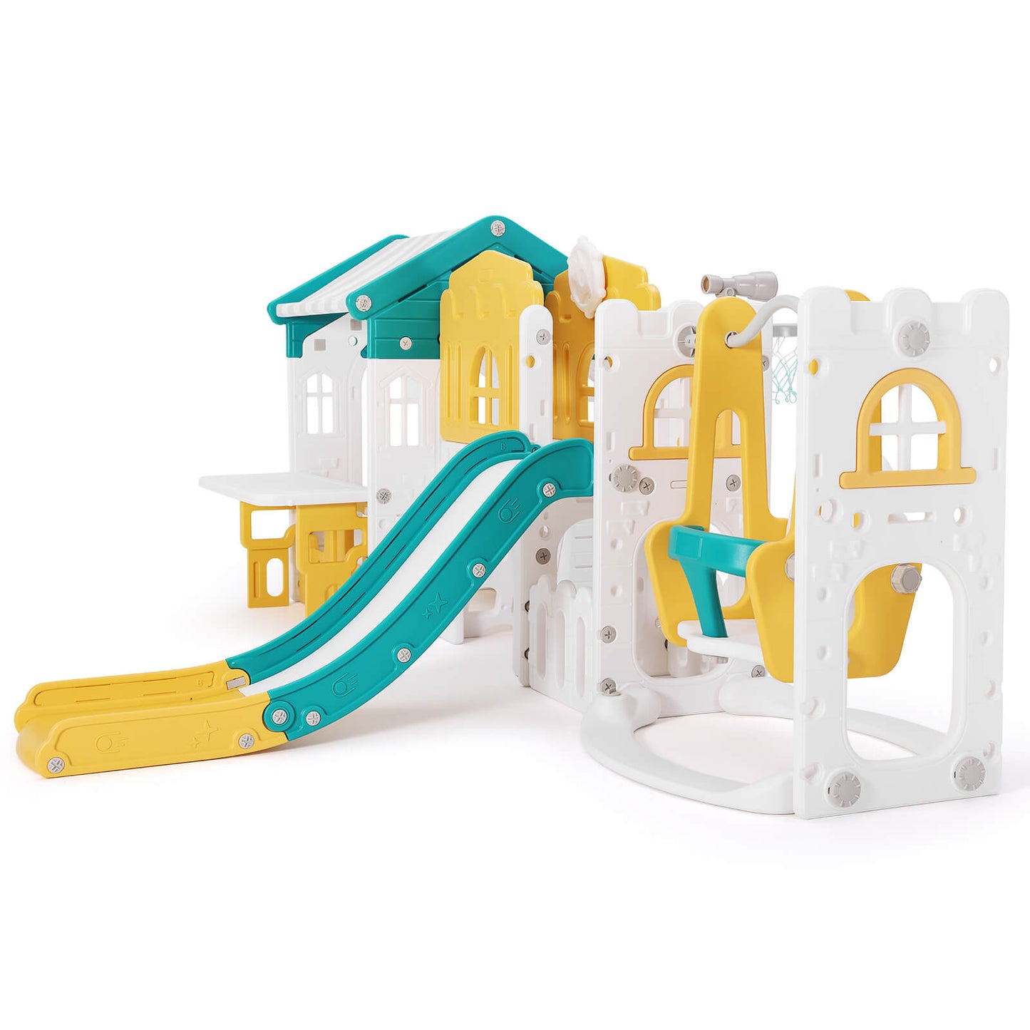10 in 1 Toddler Slide, Freestanding Kid Climber Slide Playset, Toddler Playhouse, Backyard Playground Toy for Age 1-3+