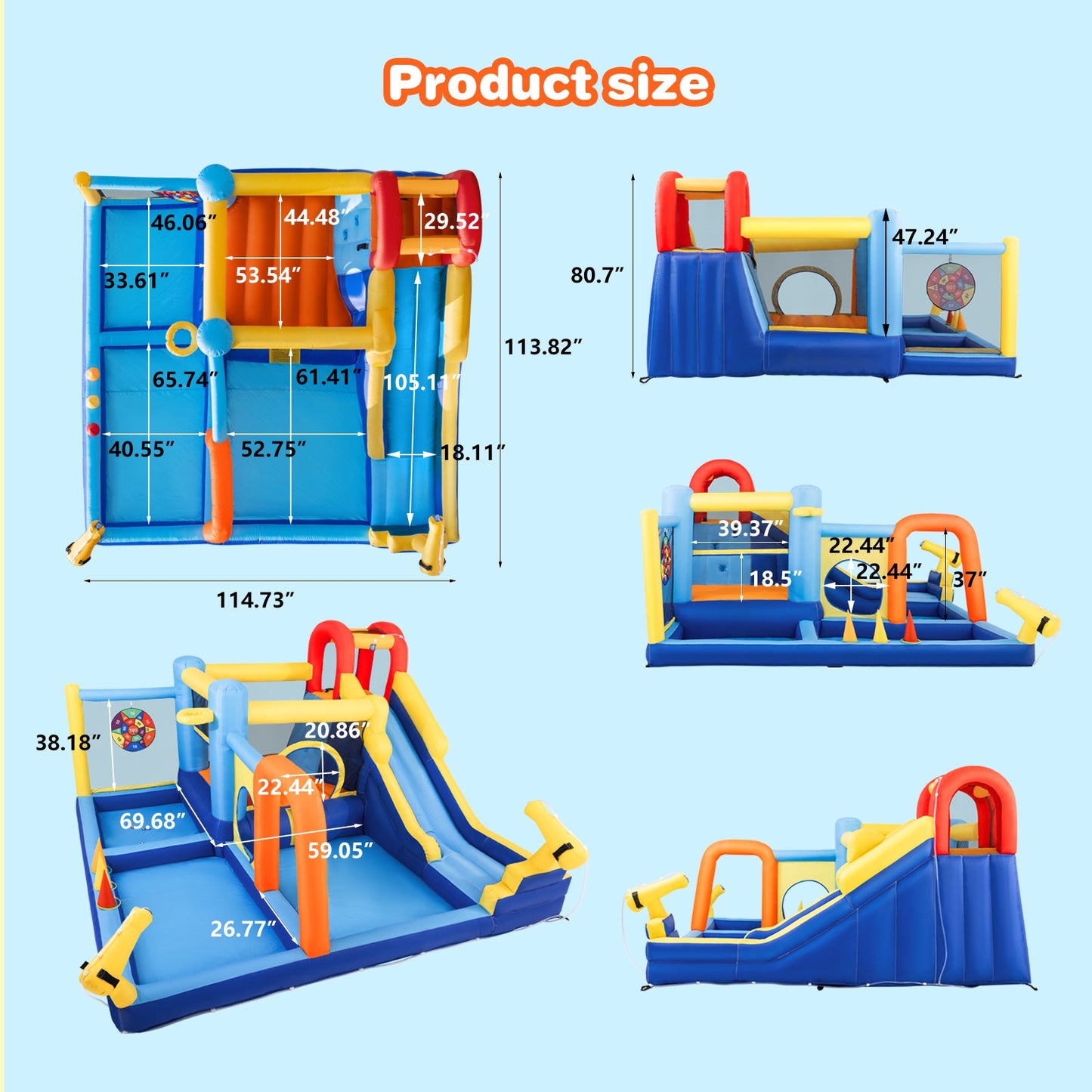 Inflatable Water Slide,Water Park Bounce House,Slide Bouncer Castle Playhouse, 550W Air Blower