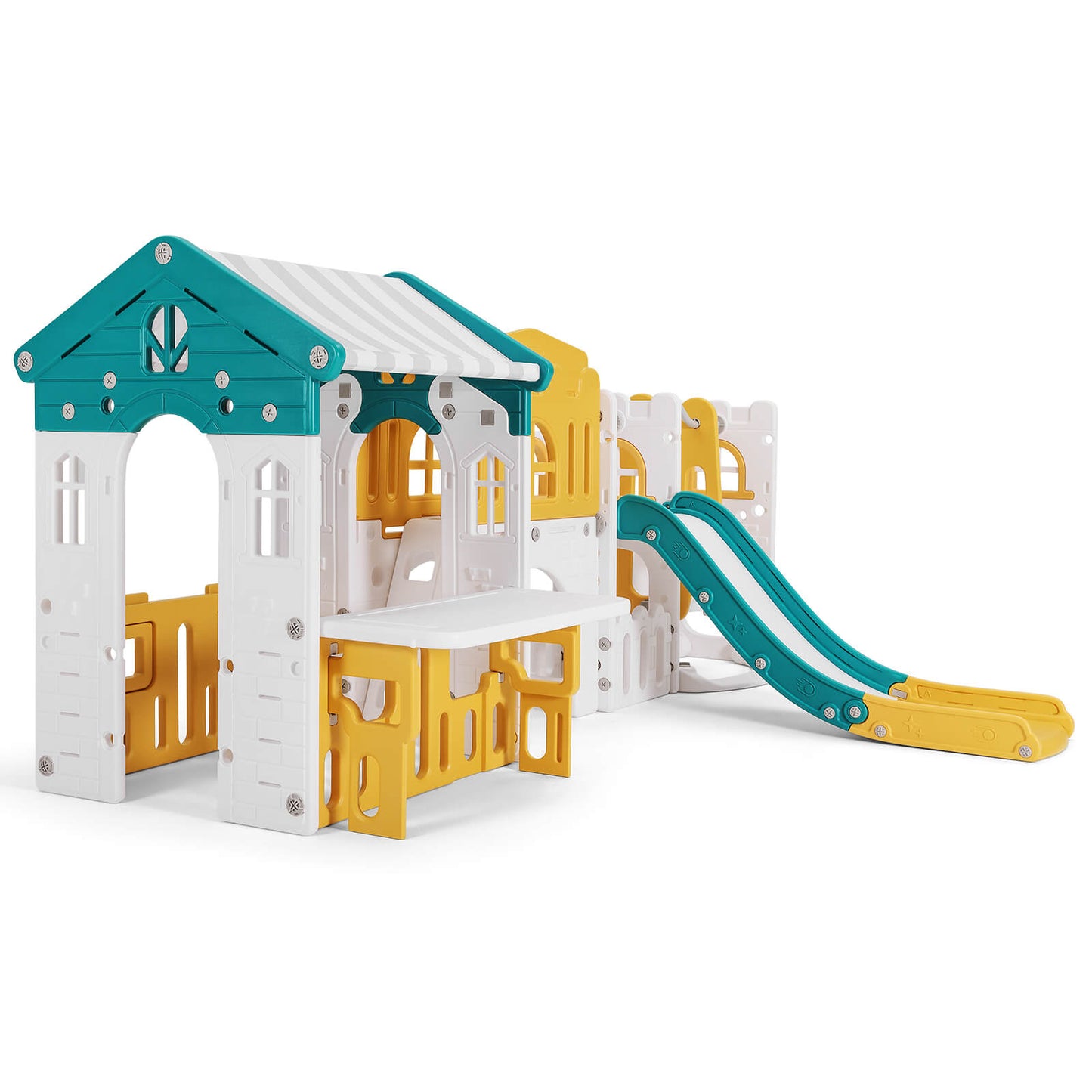 10 in 1 Toddler Slide, Freestanding Kid Climber Slide Playset, Toddler Playhouse, Backyard Playground Toy for Age 1-3+