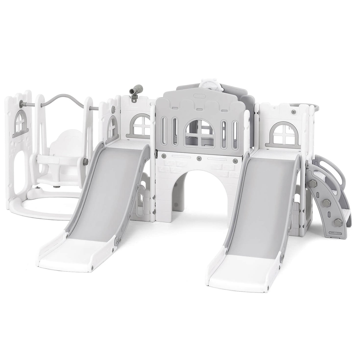 10 in 1 Toddler Slide, Double Kid Climber Slide Playset w/Swing, Indoor Outdoor Toy for Toddlers Age 1-3+