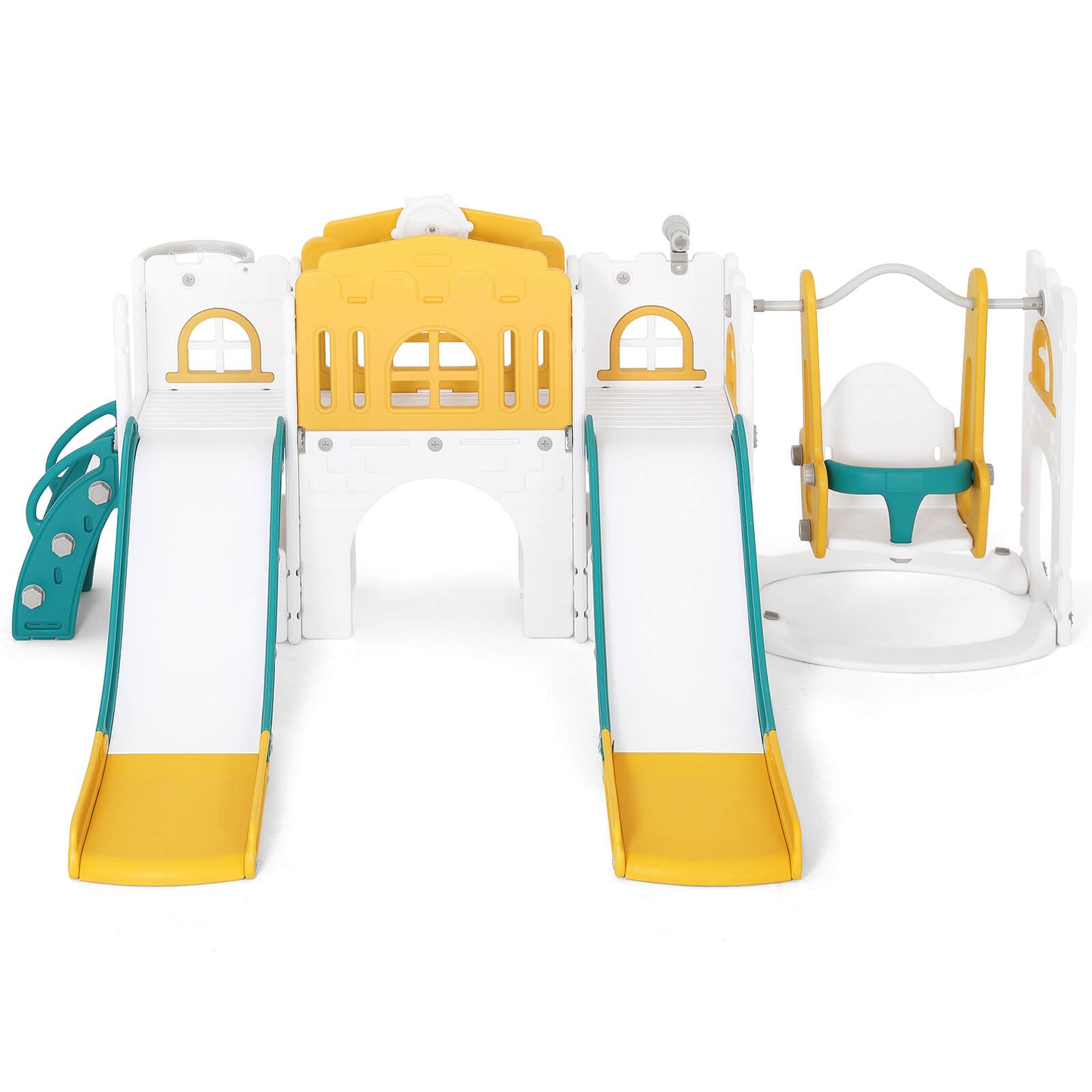 10 in 1 Toddler Slide, Double Kid Climber Slide Playset w/Swing, Indoor Outdoor Toy for Toddlers Age 1-3+