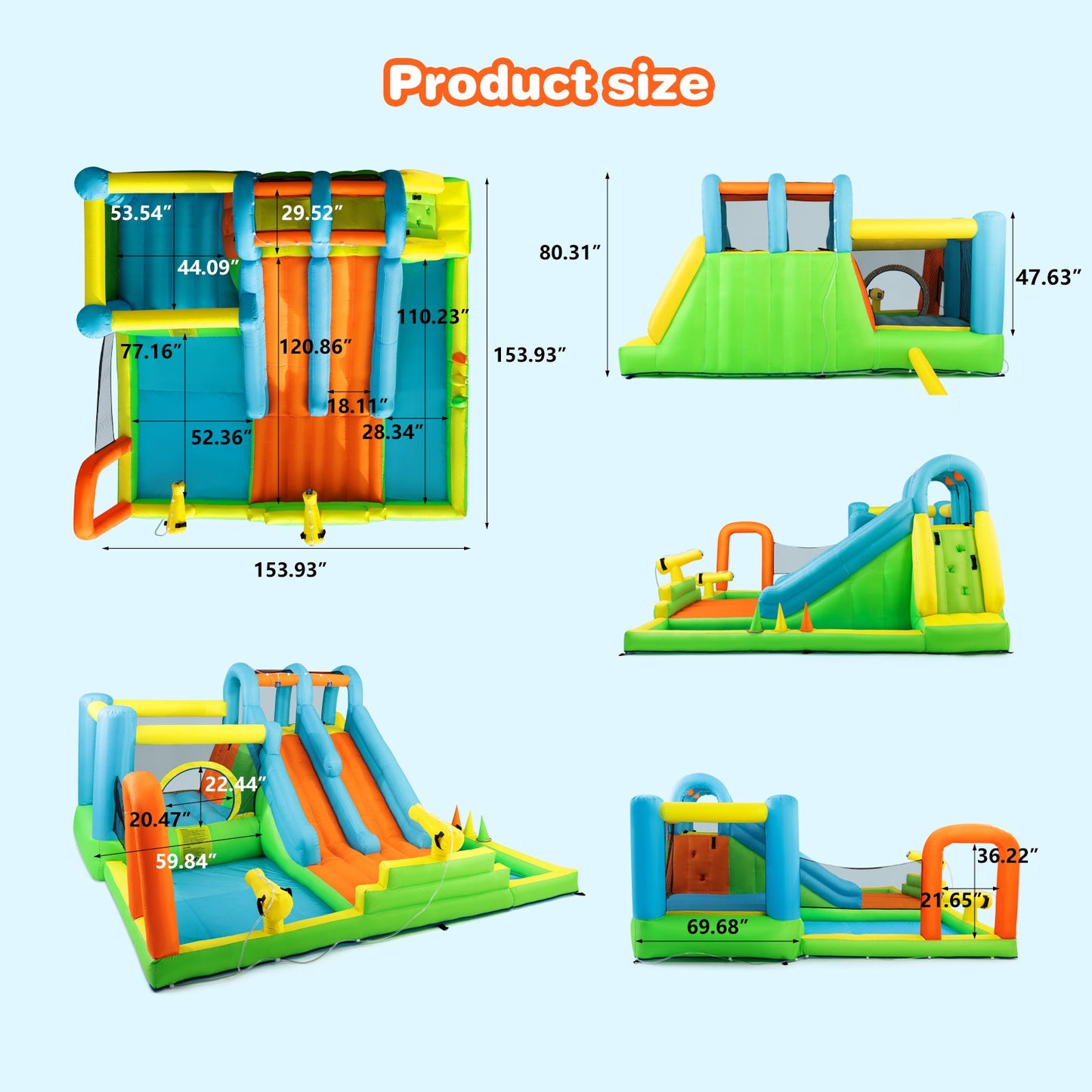 Inflatable Water Slide, Giant Water Park Bounce House with 2 Long Slides, Splash Pool, Trampoline, Climbing Wall, Ring Toss Game, 550W Air Blower