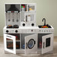 Play Kitchen, Wooden Kids Play Kitchen Playset Chef Pretend Play Set for Toddlers w/Sound and Light, Running Water, Oven, Washing Machine and Cookware Accessories for Age 3+ Toddlers
