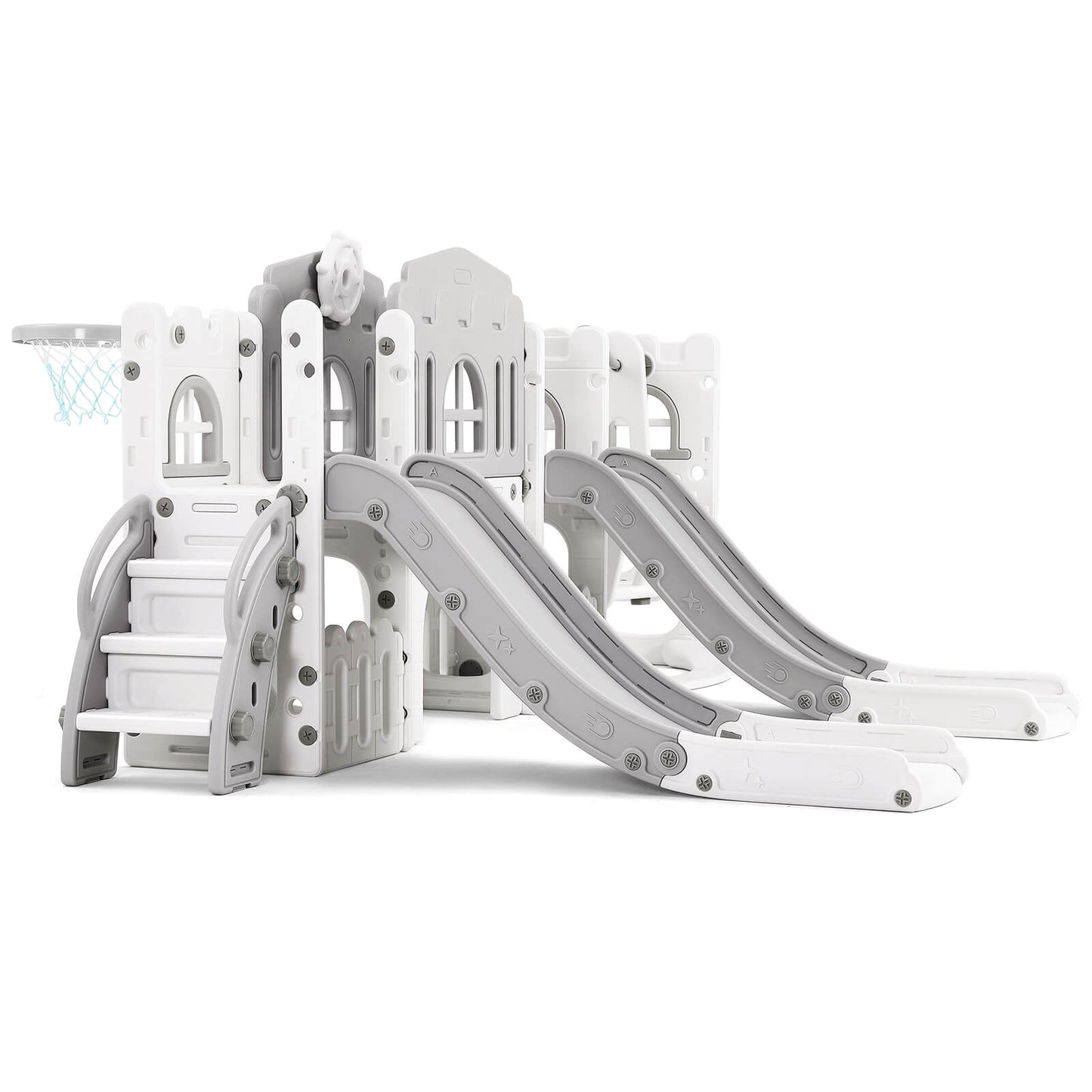 10 in 1 Toddler Slide, Double Kid Climber Slide Playset w/Swing, Indoor Outdoor Toy for Toddlers Age 1-3+