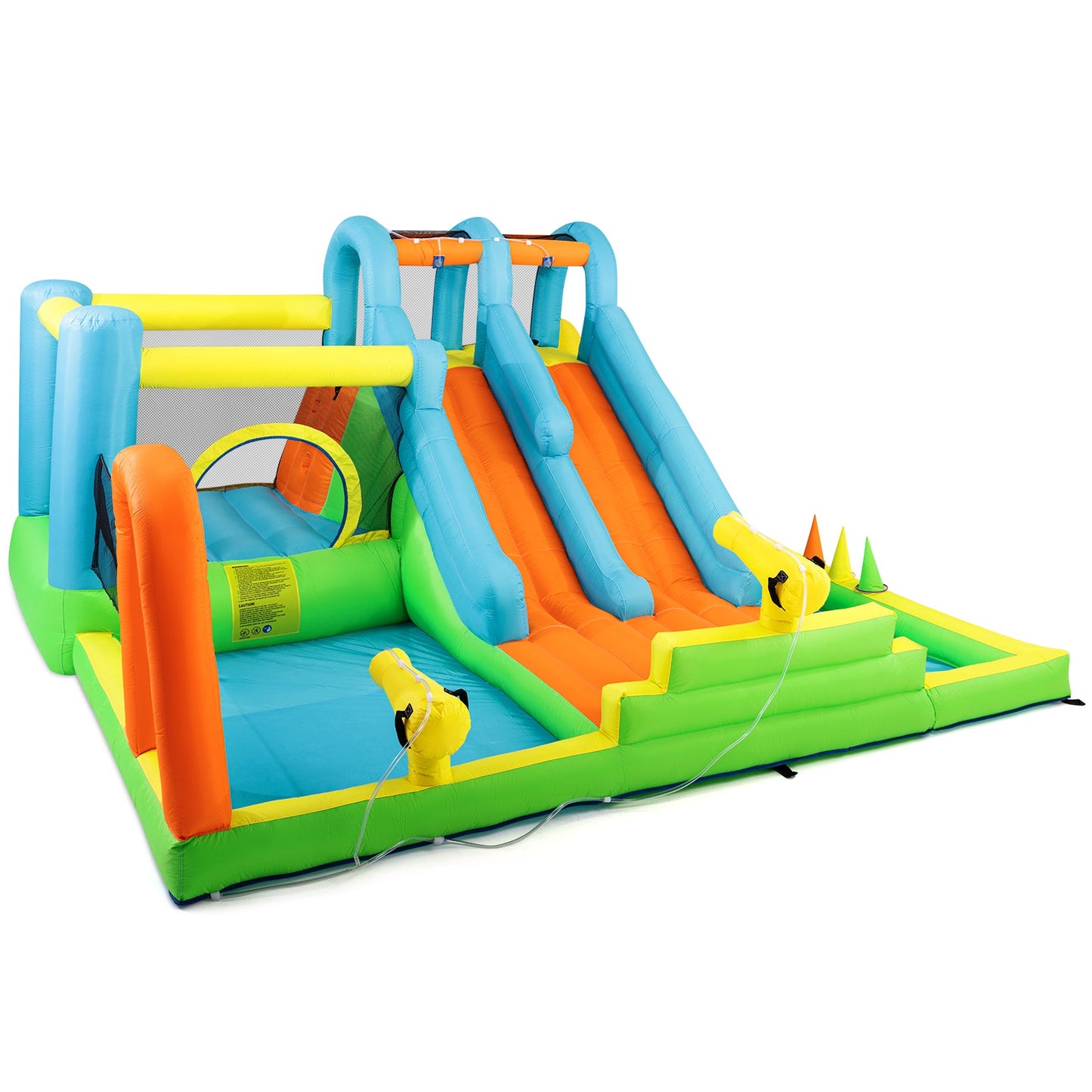Inflatable Water Slide, Giant Water Park Bounce House with 2 Long Slides, Splash Pool, Trampoline, Climbing Wall, Ring Toss Game, 550W Air Blower