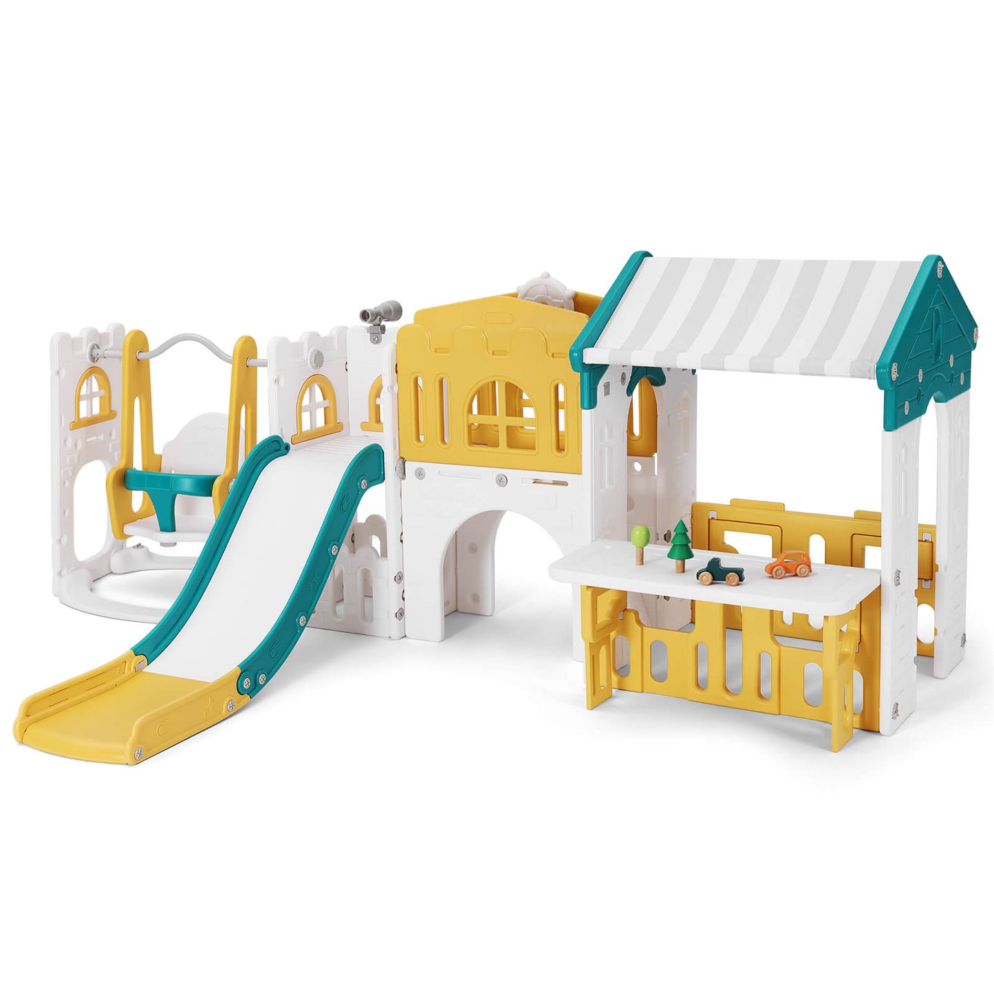 10 in 1 Toddler Slide, Freestanding Kid Climber Slide Playset, Toddler Playhouse, Backyard Playground Toy for Age 1-3+