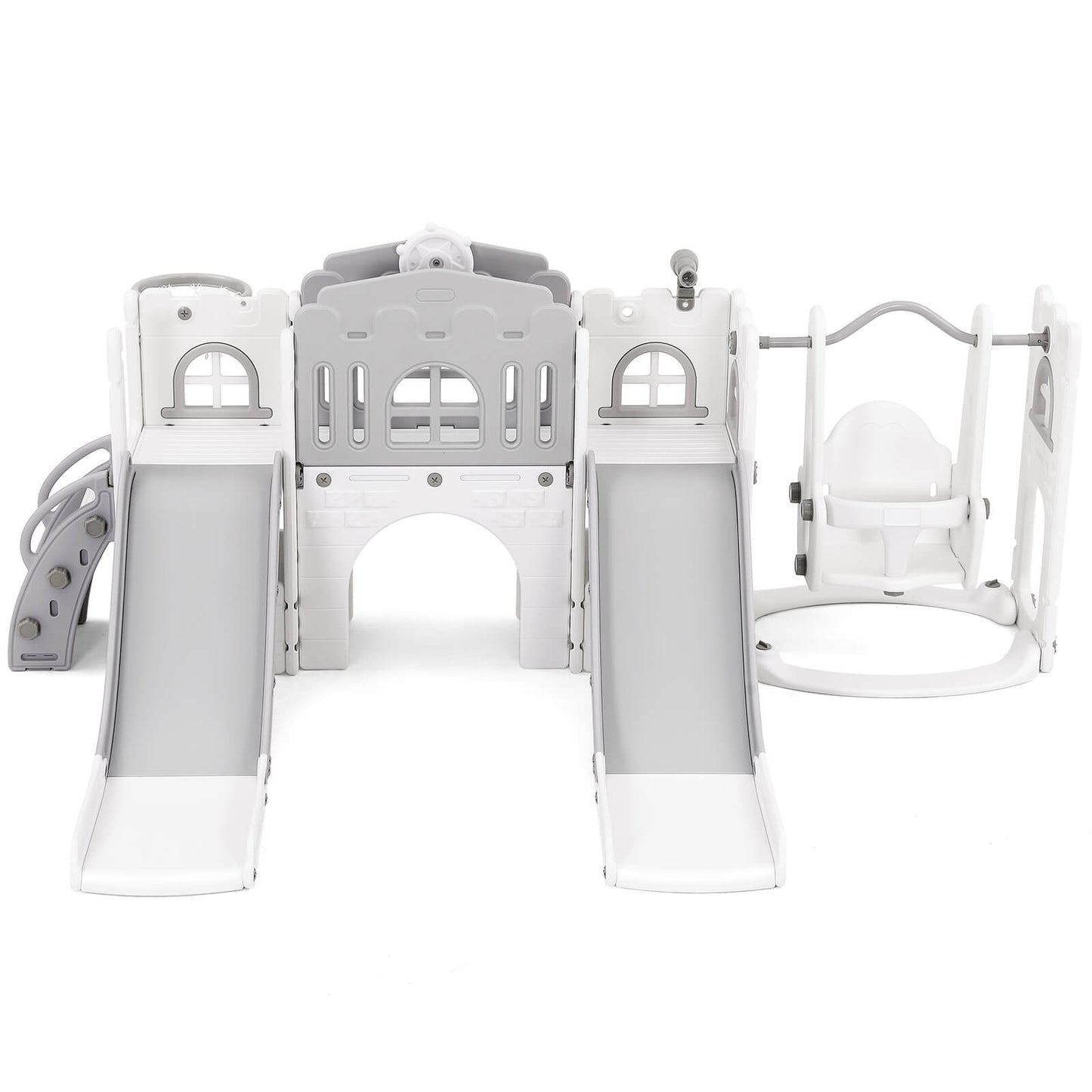 10 in 1 Toddler Slide, Double Kid Climber Slide Playset w/Swing, Indoor Outdoor Toy for Toddlers Age 1-3+