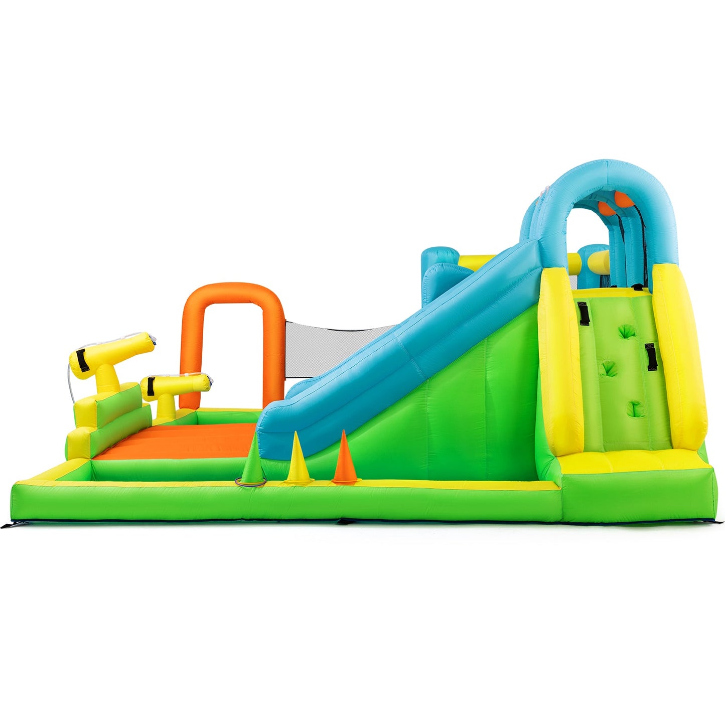 Inflatable Water Slide, Giant Water Park Bounce House with 2 Long Slides, Splash Pool, Trampoline, Climbing Wall, Ring Toss Game, 550W Air Blower