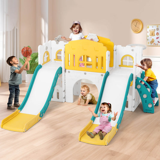 9 in 1 Toddler Slide, Toddler Playground with Double Slides, Backyard Playset for Toddlers Age 1-3+