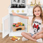 Play Kitchen, Wooden Kids Play Kitchen Playset Chef Pretend Play Set for Toddlers w/Ice Cube Dispenser, Oven, Cooking Accessories,Trendy Home Style w/Curtains, Storange Box, Gift for Ages 3+