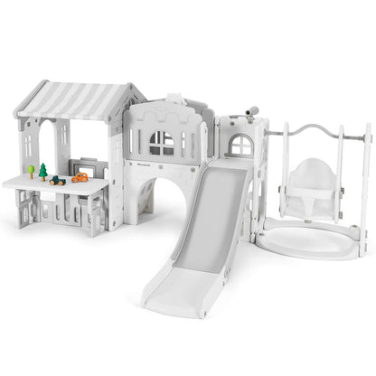 10 in 1 Toddler Slide, Freestanding Kid Climber Slide Playset, Toddler Playhouse, Backyard Playground Toy for Age 1-3+