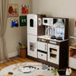 Kids Play Kitchen Set, Pretend Wooden Kid Kitchen Playset Toy Kitchen w/Sound and Light, Oven, Ice Maker, Blackboard & Toy Storage Box, Toddler Kitchen Accessories for Kids Ages 3+