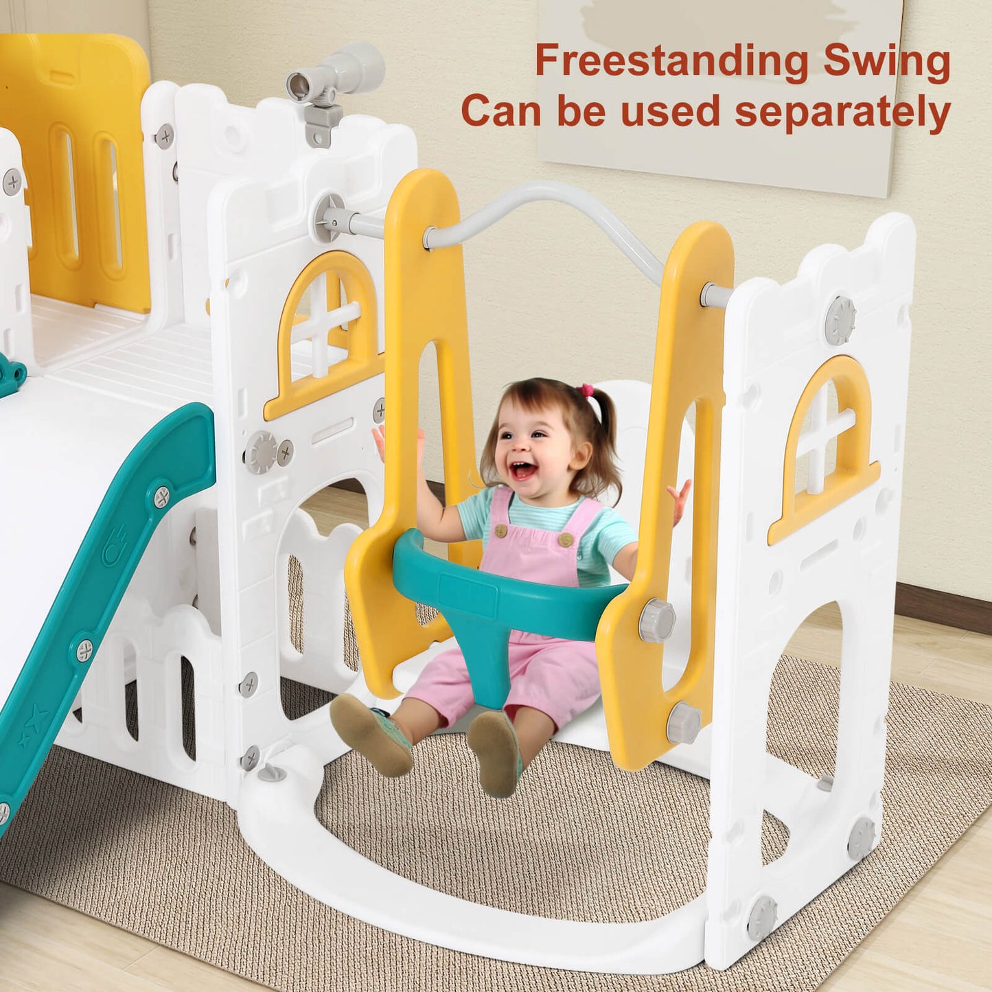 10 in 1 Toddler Slide, Double Kid Climber Slide Playset w/Swing, Indoor Outdoor Toy for Toddlers Age 1-3+