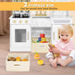 Play Kitchen, Wooden Kids Play Kitchen Playset Chef Pretend Play Set for Toddlers w/Ice Cube Dispenser, Oven, Cooking Accessories,Trendy Home Style w/Curtains, Storange Box, Gift for Ages 3+
