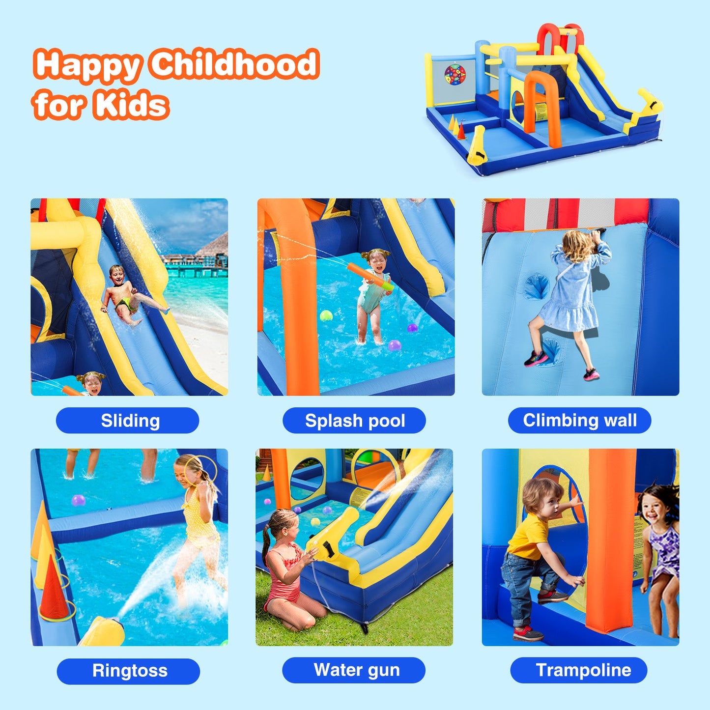 Inflatable Water Slide,Water Park Bounce House,Slide Bouncer Castle Playhouse, 550W Air Blower