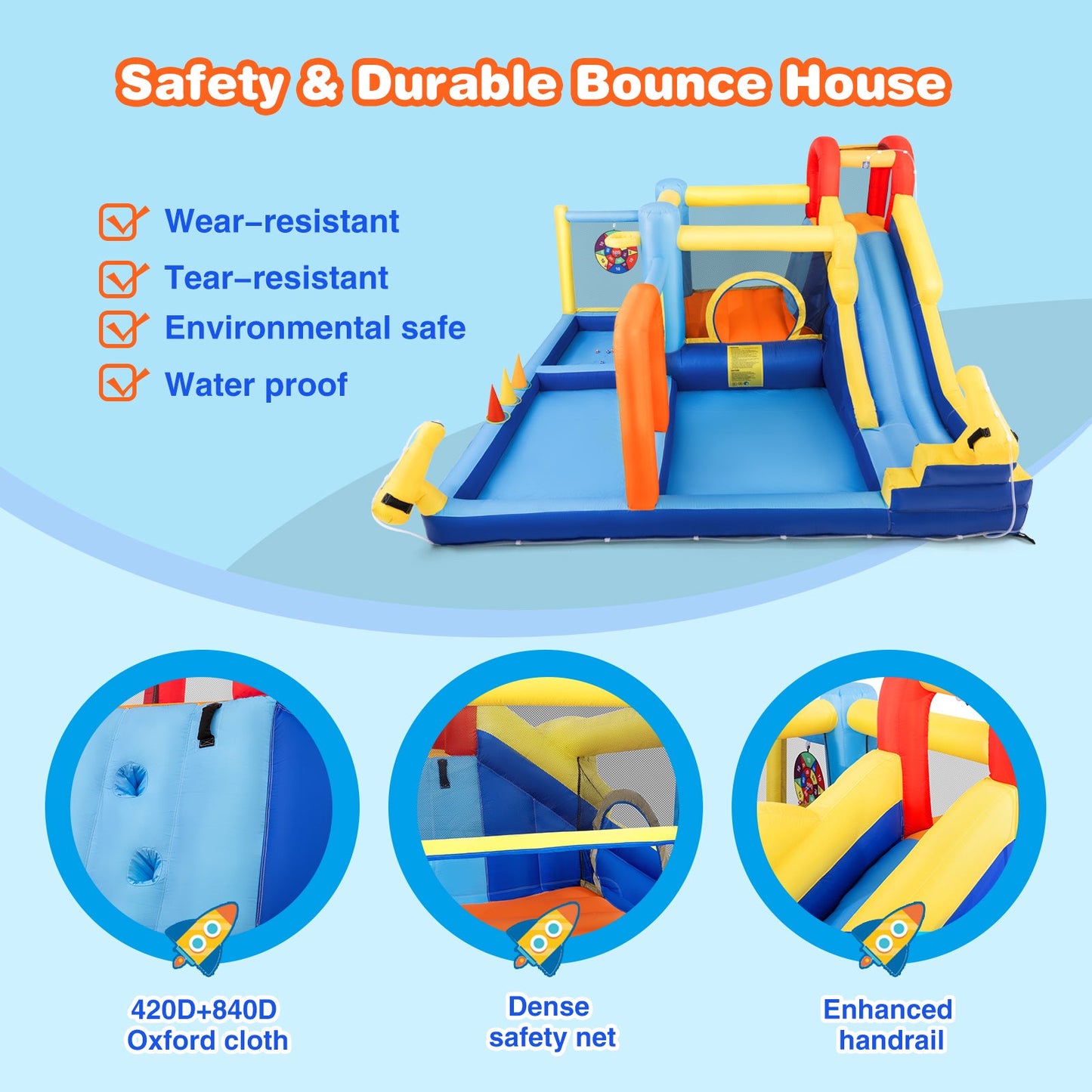 Inflatable Water Slide,Water Park Bounce House,Slide Bouncer Castle Playhouse, 550W Air Blower