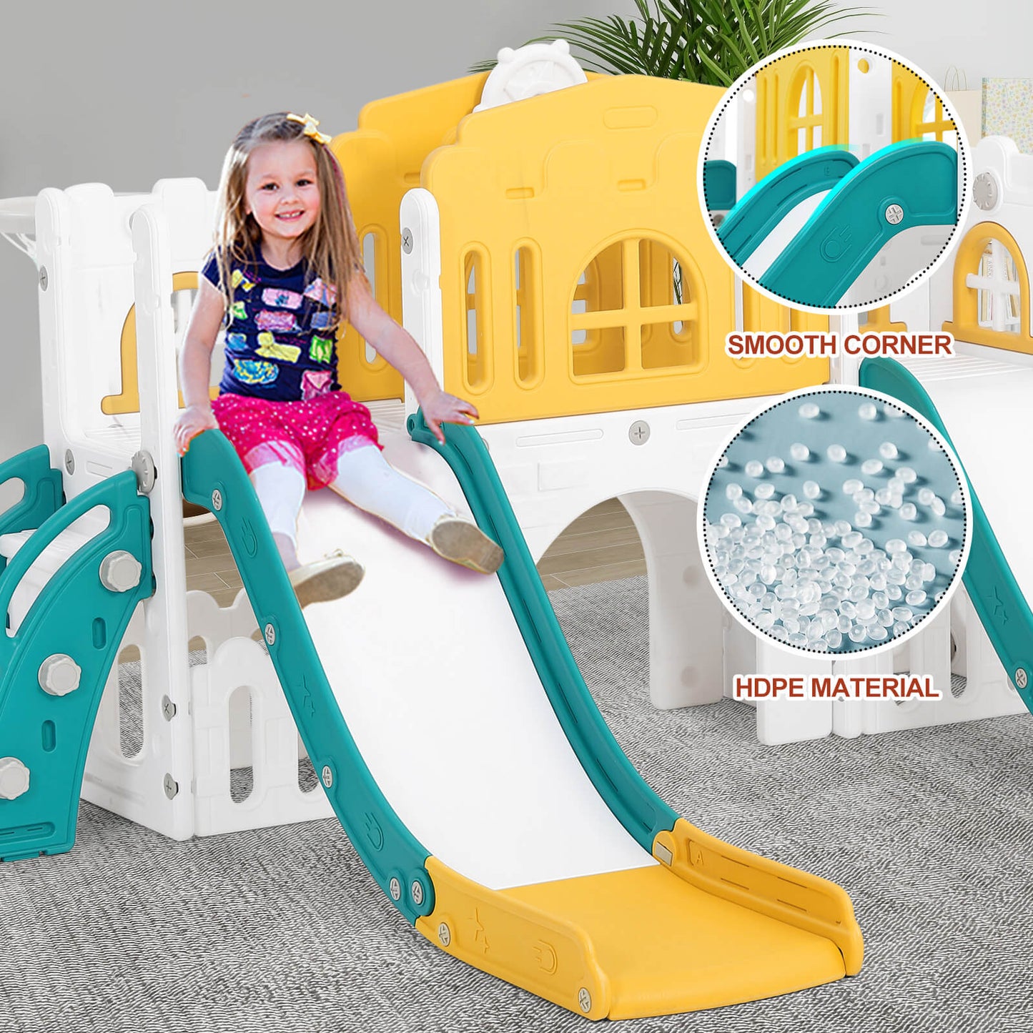 10 in 1 Toddler Slide, Double Kid Climber Slide Playset w/Swing, Indoor Outdoor Toy for Toddlers Age 1-3+