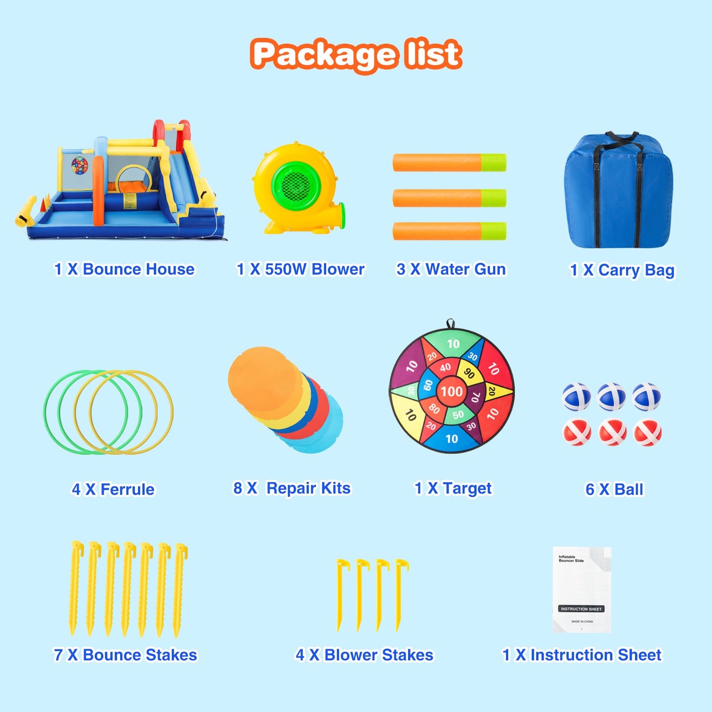 Inflatable Water Slide,Water Park Bounce House,Slide Bouncer Castle Playhouse, 550W Air Blower