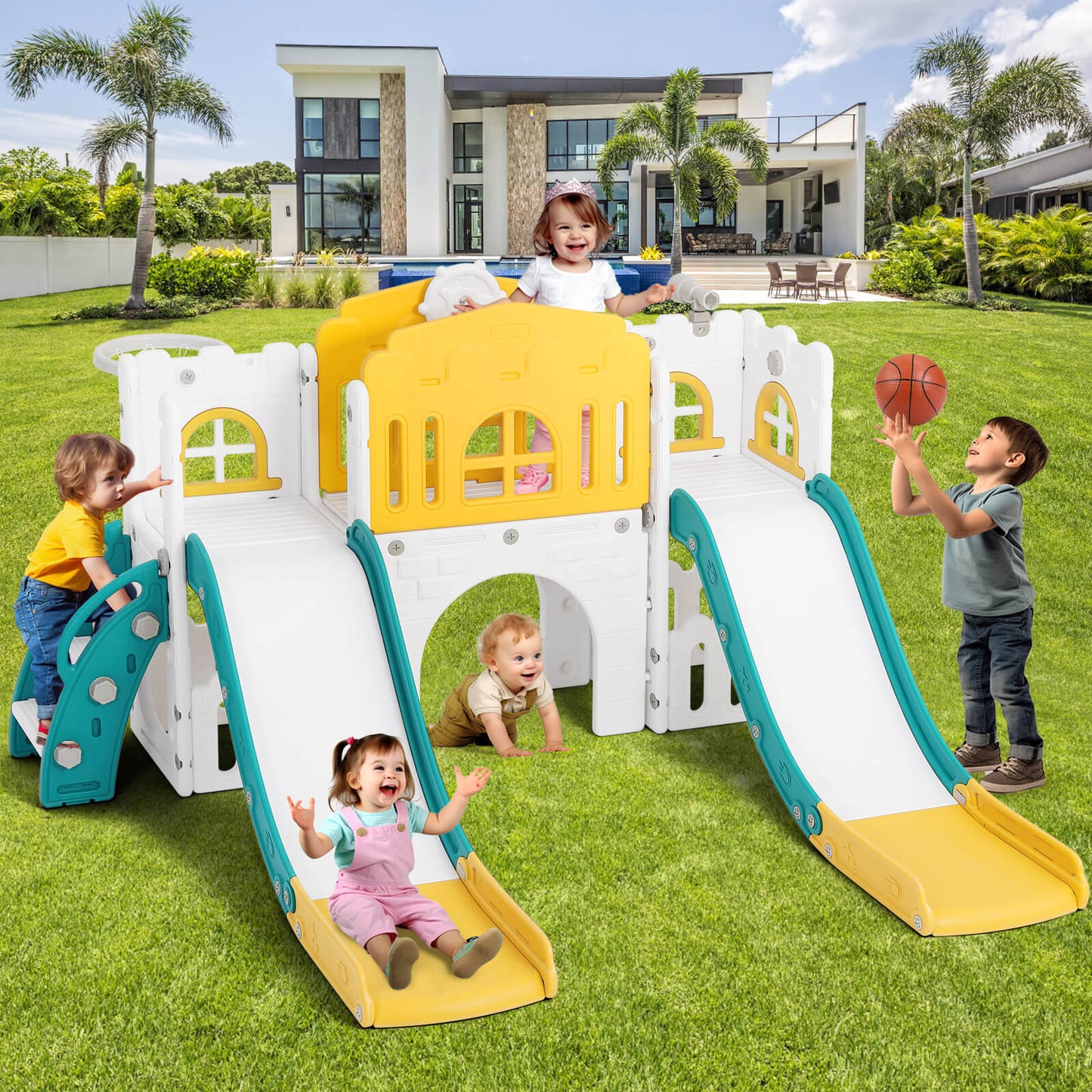 9 in 1 Toddler Slide, Toddler Playground with Double Slides, Backyard Playset for Toddlers Age 1-3+
