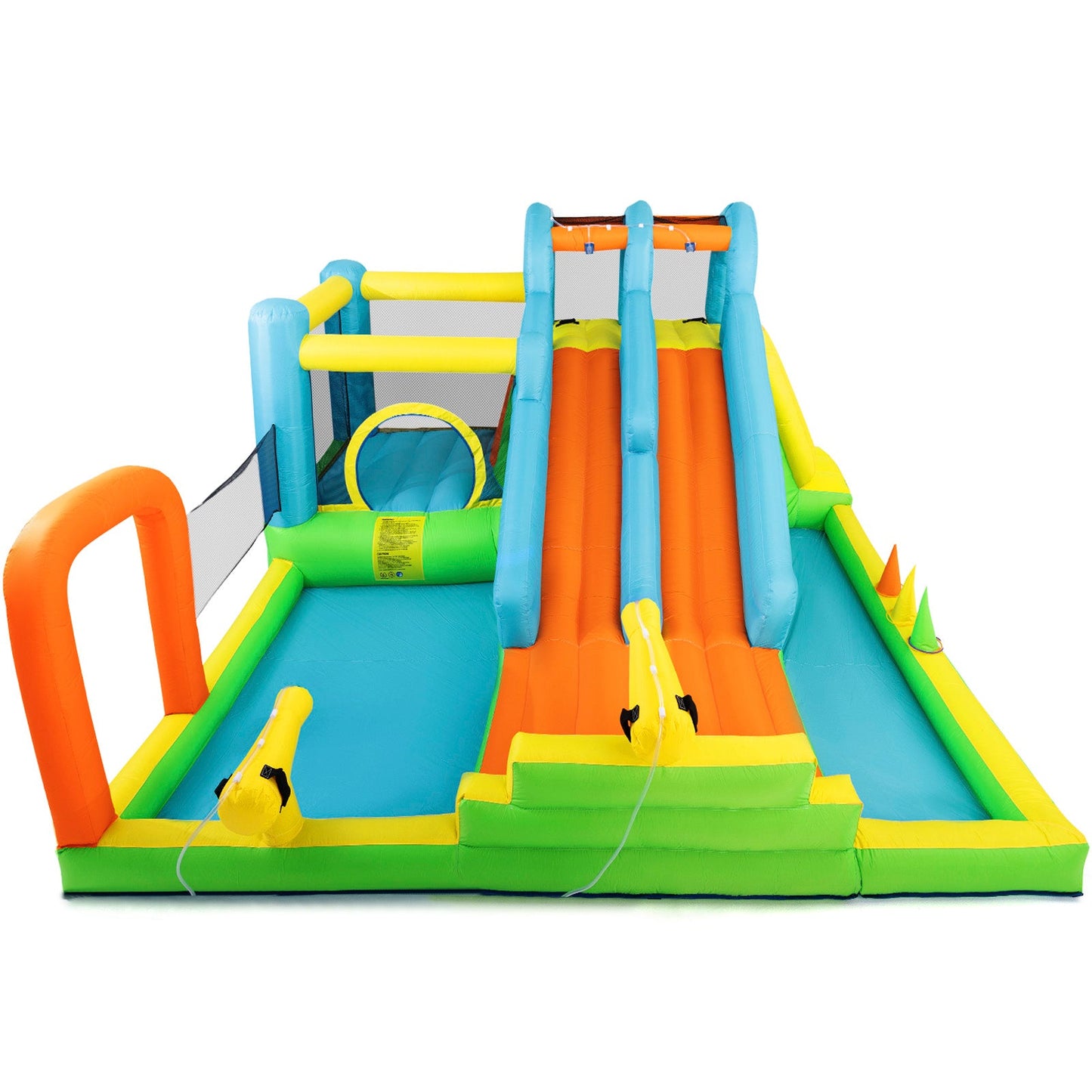 Inflatable Water Slide, Giant Water Park Bounce House with 2 Long Slides, Splash Pool, Trampoline, Climbing Wall, Ring Toss Game, 550W Air Blower