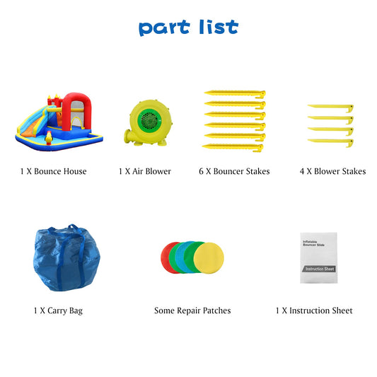 Inflatable Water Slide Bounce House, Slide Bouncer Castle Playhouse, 450W Air Blower for Kids Backyard Indoor Outdoor
