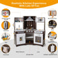 Kids Play Kitchen,Corner Wooden Pretend Toddler Kitchen Toys Playset with Realistic Lights & Sounds,Microwave Oven,Water Dispenser, Phone, Sink,Cooking Accessories, for Ages 3+, Brown