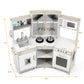 Kids Play Kitchen,Corner Wooden Pretend Toddler Kitchen Toys Playset with Realistic Lights & Sounds,Microwave Oven,Water Dispenser, Phone, Sink,Cooking Accessories, for Ages 3+, White