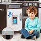 Kids Play Kitchen,Corner Wooden Pretend Toddler Kitchen Toys Playset with Realistic Lights & Sounds,Microwave Oven,Water Dispenser, Phone, Sink,Cooking Accessories, for Ages 3+, Brown