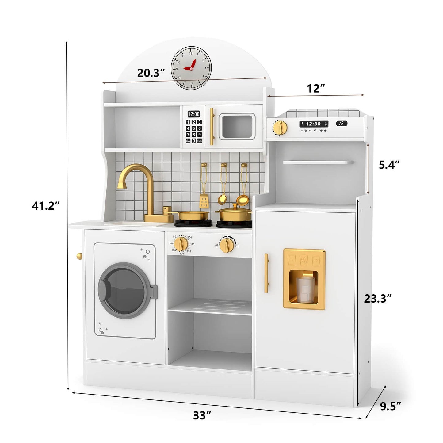 Kids Play Kitchen Set, Pretend Wooden Kid Kitchen Playset Toy Kitchen w/Sound and Light, Oven, Washing Machine, Toy Coffee Station and Toddler Kitchen Accessories for Kids Age 3+