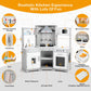 Kids Play Kitchen,Corner Wooden Pretend Toddler Kitchen Toys Playset with Realistic Lights & Sounds,Microwave Oven,Water Dispenser, Phone, Sink,Cooking Accessories, for Ages 3+, White
