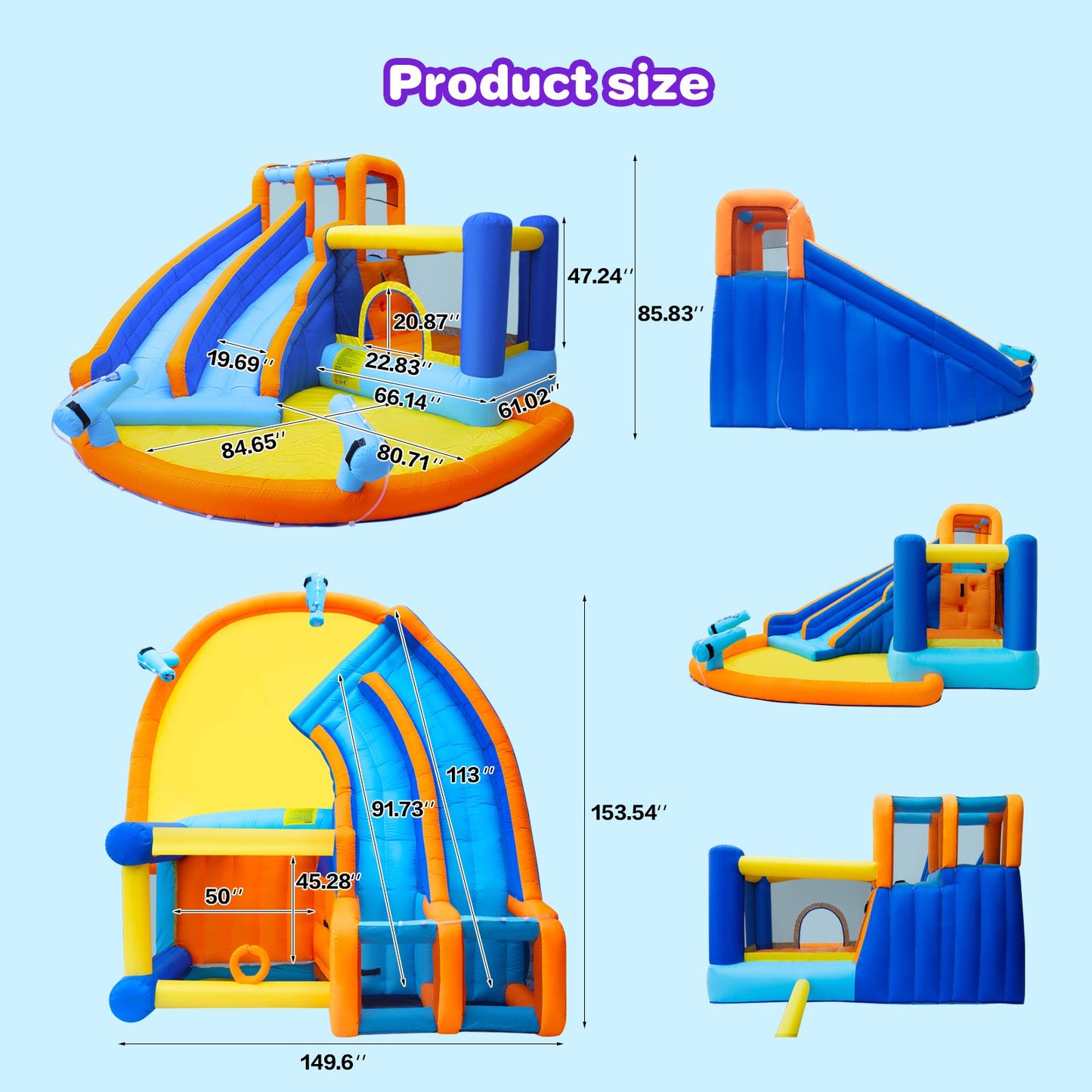 Inflatable Water Slide Bounce House,Giant Water Park, Double Slide Bouncer Castle w/Splash Pool, Jump Area, Climbing Wall, 550W Air Blower