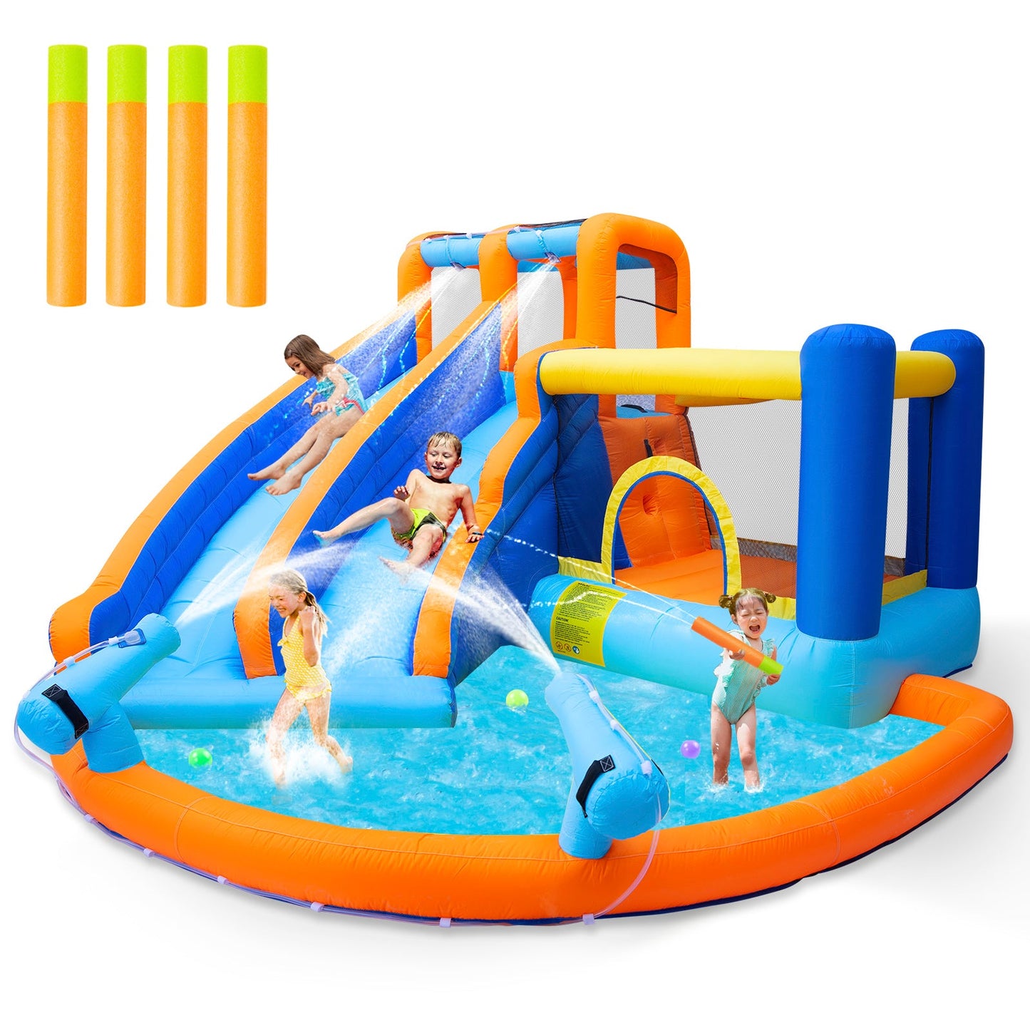 Inflatable Water Slide Bounce House,Giant Water Park, Double Slide Bouncer Castle w/Splash Pool, Jump Area, Climbing Wall, 550W Air Blower