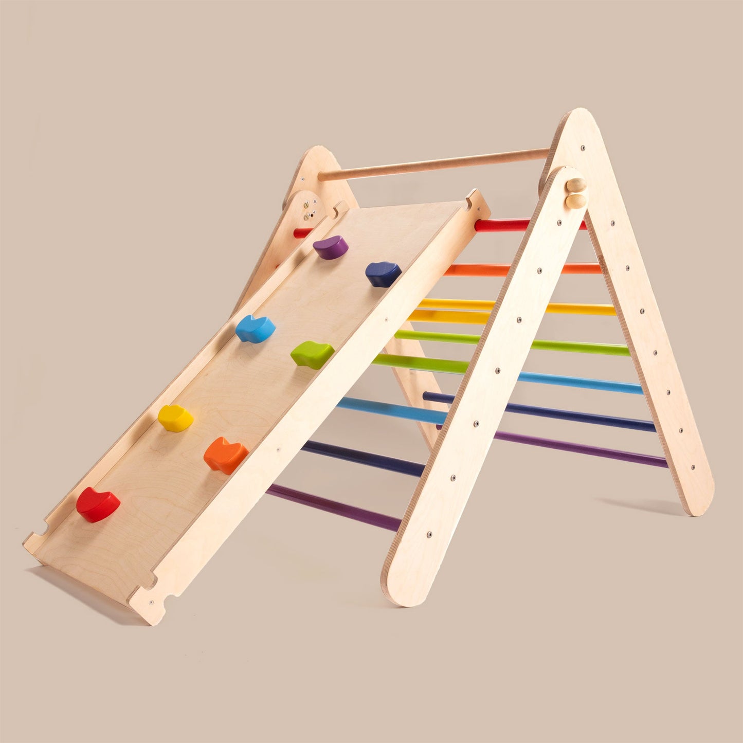 Wooden Rainbow Pikler Triangle With Slide/Climber/Play Gym For Babies (6+ Months)